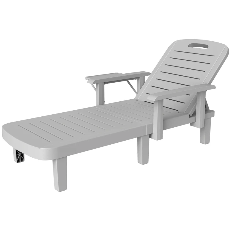 Outsunny Sdraio da Giardino Regolabile con Tavolino e Braccioli, in Polipropilene, 79x158x88 cm, Grigio Chiaro