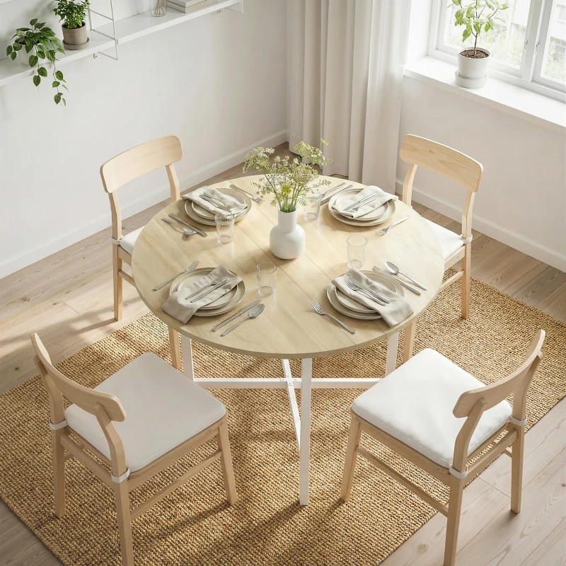 HOMCOM Mesa de comedor plegable, mesa redonda plegable de 80 cm con armazón de acero, capacidad para 2-4 personas, acabado madera natural