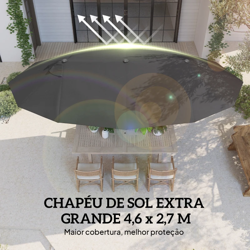 Outsunny Chapéu de Sol Duplo 4,55x2,68x2,38 m Chapéu de Sol de Jardim com Manivela Manual Resistente à Água e com Proteção Solar UV para Terraço Pátio Preto