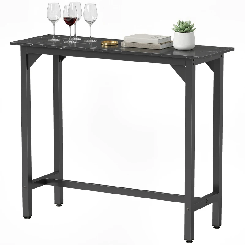 HOMCOM Rectangular Bar Table, Marble Effect Pub Coffee Table for Small Space, Breakfast Dining, Black Marble Effect