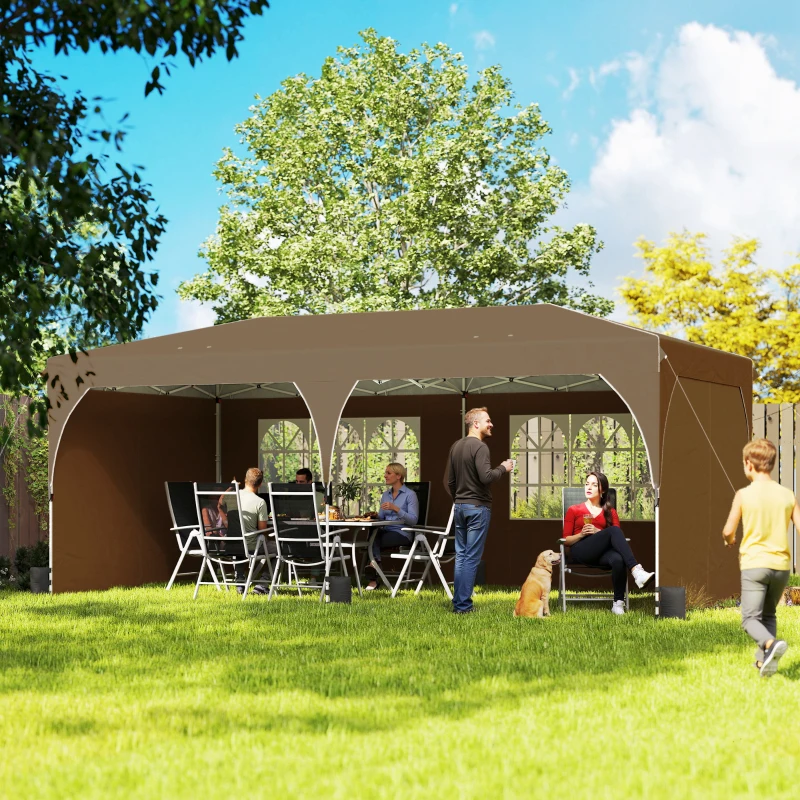 Outsunny Tenda Dobrável 6x3 m Pop-up com 4 Laterais Amovíveis Tenda de Jardim com Faixas Refletoras Altura Ajustável UPF50+ Bege