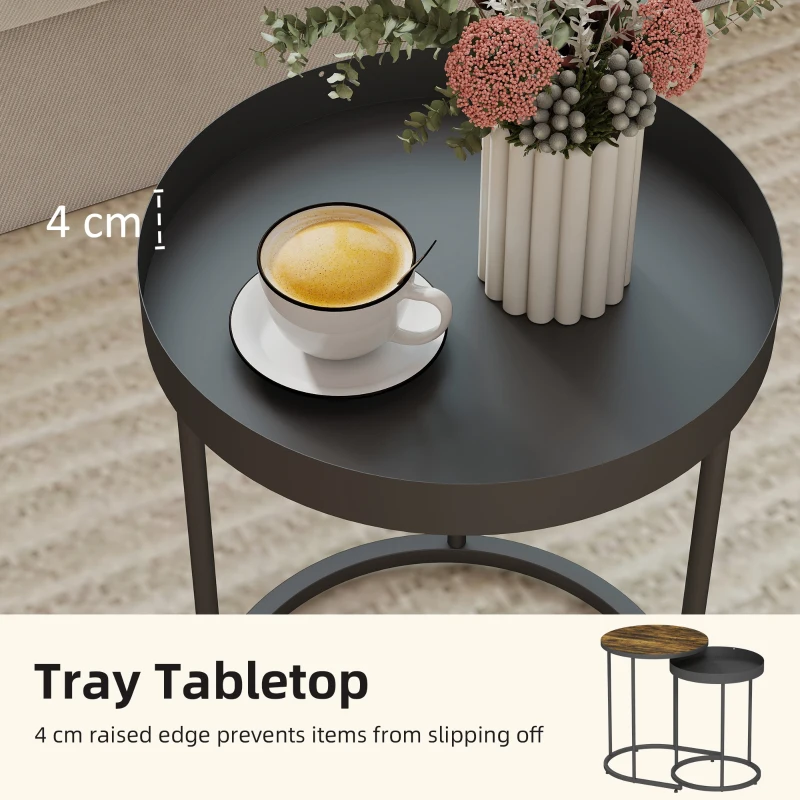 HOMCOM Set of Two Industrial Nesting Tables - Brown/Black