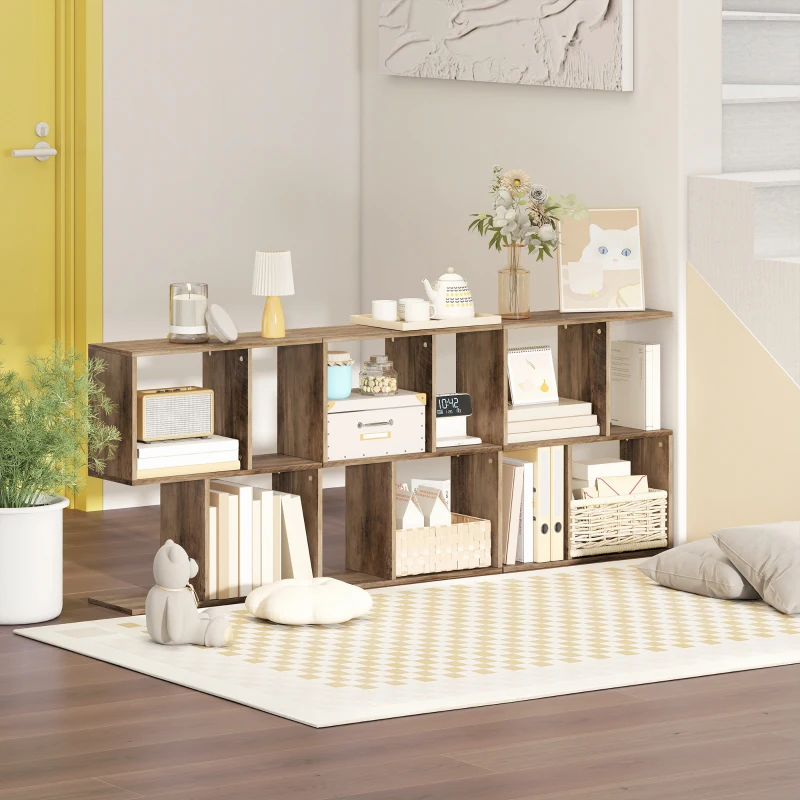 HOMCOM Side Table, Narrow End Table with Storage Shelves, S-Shaped, 3-Tier, 50W x 19.5D x 58H cm, Oak