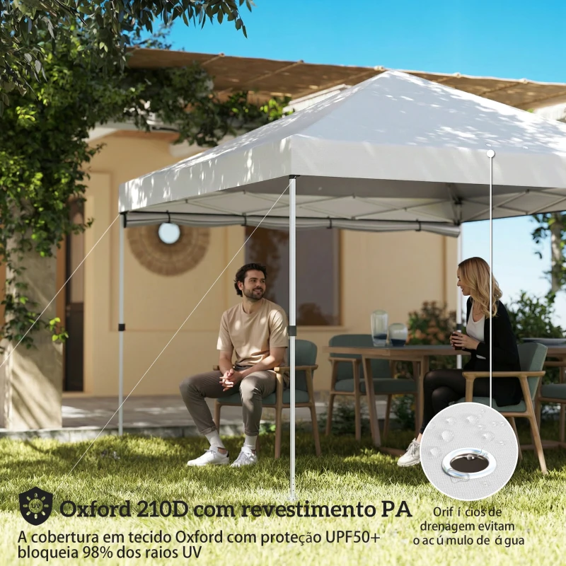 Outsunny Tenda Dobrável 3x3 m Pop-up com Parede Lateral Proteção UPF50+ Empurre Central Altura Ajustável Branco
