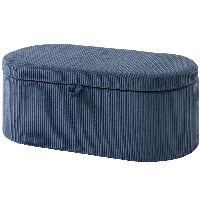 HOMCOM Storage Ottoman, Corduroy Upholstered Ottoman Storage Box with Padded Seat, 105 x 51 x 49 cm, Blue