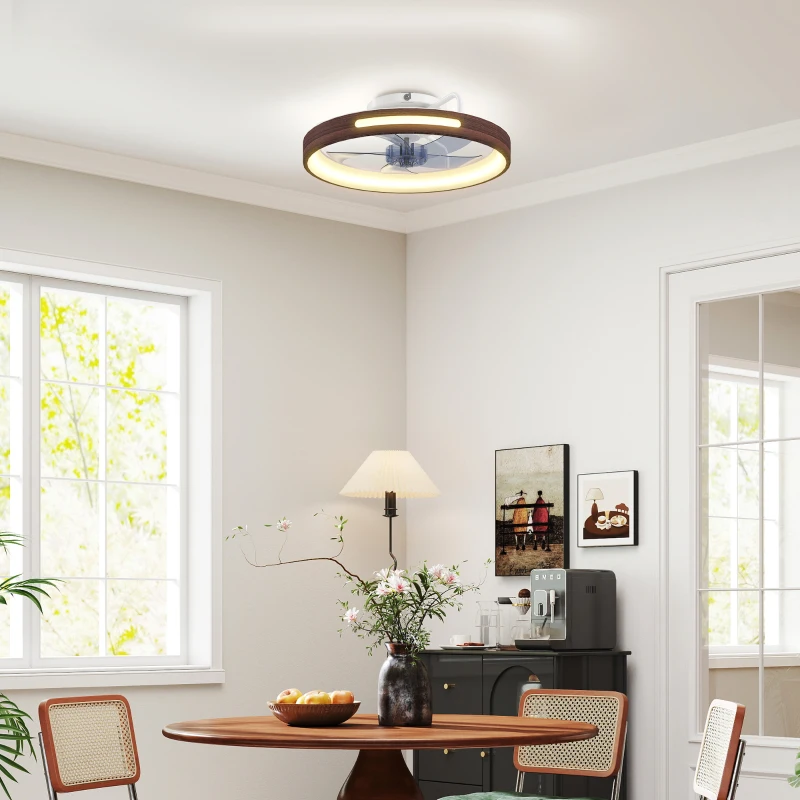 HOMCOM Ventilador de Teto com Luz LED 40 W Motor DC Reversível Comando à Distância 6 Velocidades 3 Cores Temporizador Teca