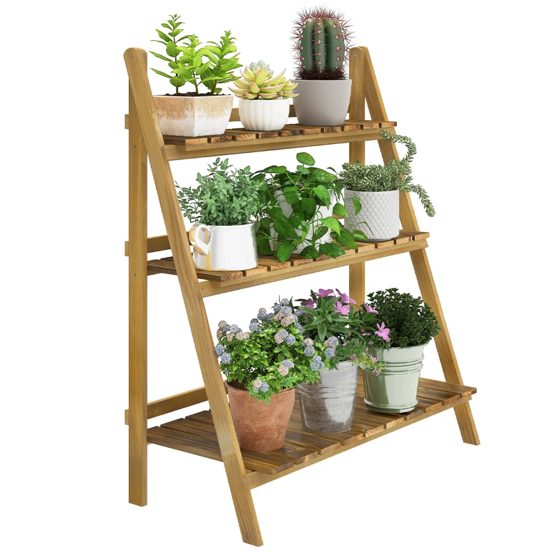 Outsunny Suporte para Plantas de Madeira com 3 Níveis Dobrável Suporte para Vasos de Plantas para Interior e Exterior 80x37x93 cm Madeira