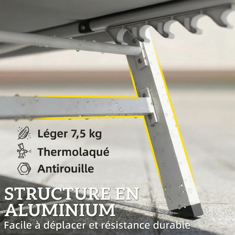 Outsunny Bain de Soleil en Aluminium Léger, Dossier Réglable 6 Positions, Rembourrage Intégré, 64x181x90cm, Gris Clair