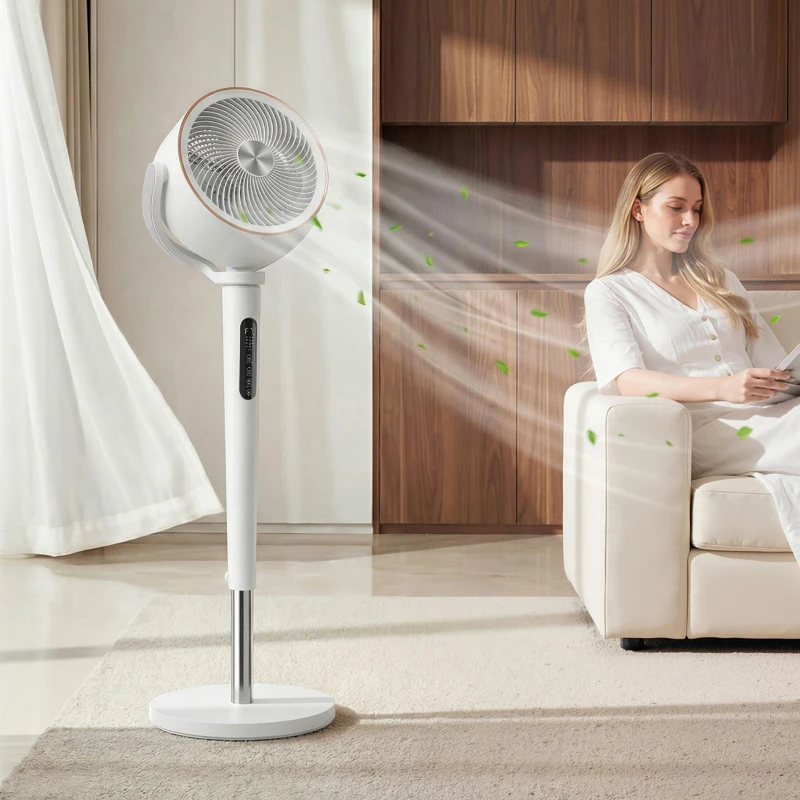 HOMCOM 20dB Silent Standing Fan, 70°+90° Auto Oscillating Fan with 12 Speeds, LED Light, Air Circulator, Remote Control, 12H Timer, Adjustable Height for Bedroom, White