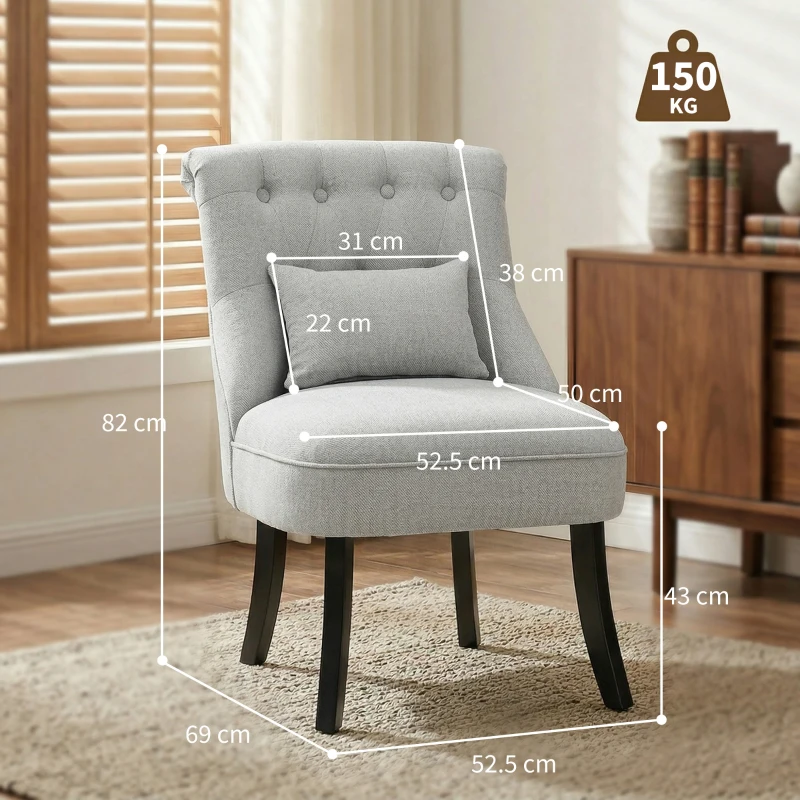 HOMCOM Fabric Single Sofa Dining Chair Tub Chair Upholstered W/ Pillow Solid Wood Leg Home Living Room Furniture Grey