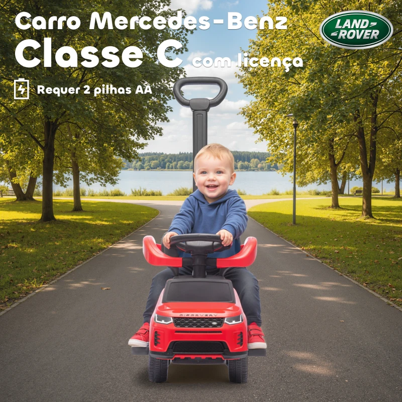 AIYAPLAY Carro Andador 2 em 1 para Crianças Land Rover Discovery com Buzina Pega de Empurrar e Barra Removíveis 84x40x94,5 cm Vermelho