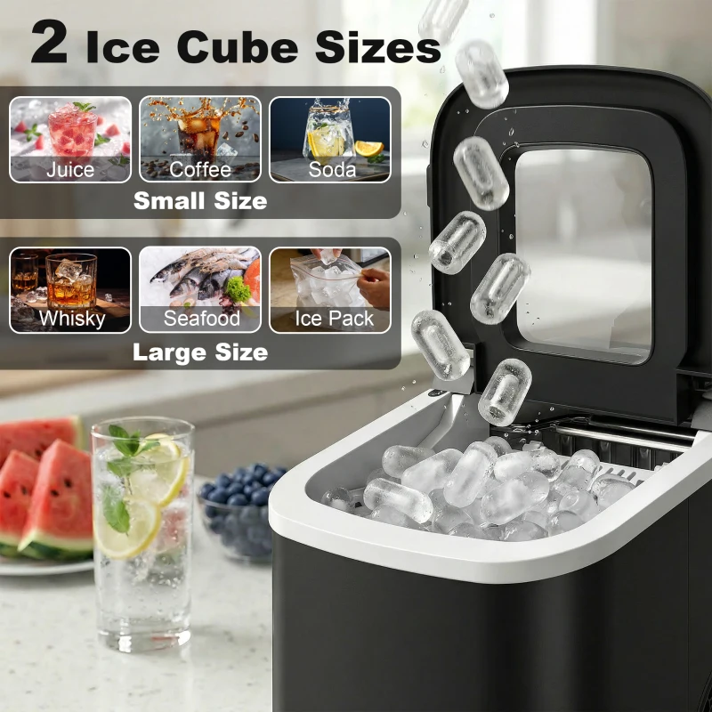 HOMCOM Countertop Ice Maker Machine 9 Cubes in 7 Mins Portable Ice Machine Ice Scoop and Basket 2 Sizes Black