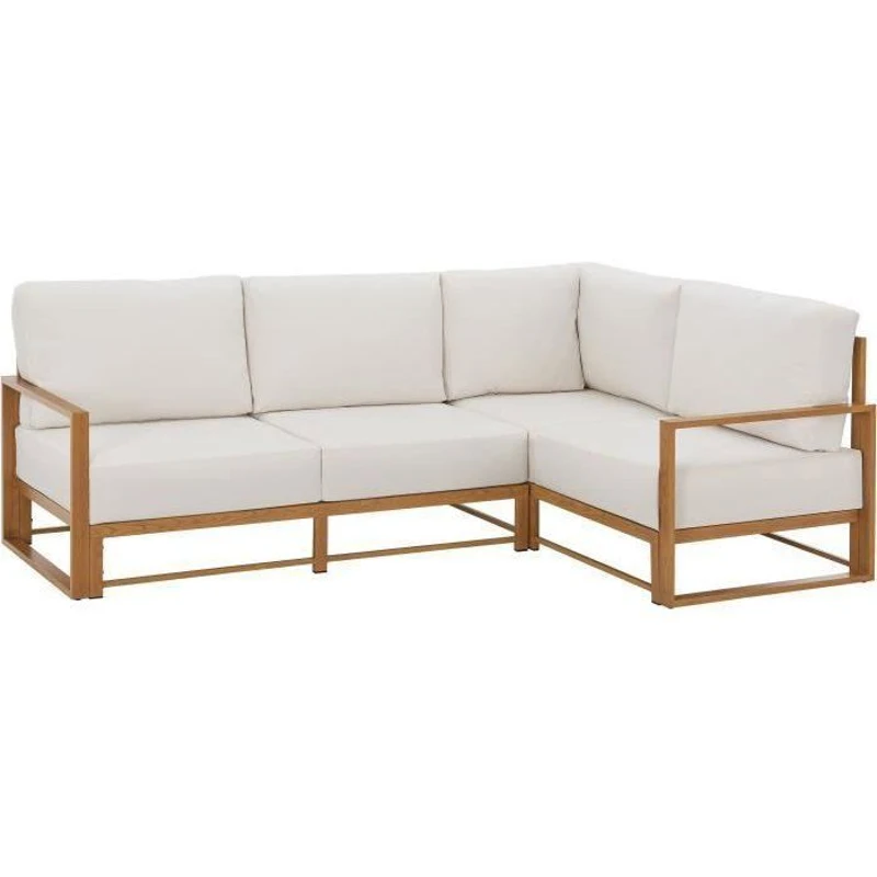 Salon de jardin canapé d'angle SANTA - Aluminium effet bois - 5 personnes - Ecru