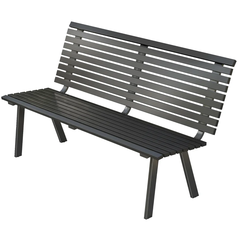 Outsunny Ławka ogrodowa 3-osobowa, metalowa, odporna na warunki atmosferyczne, design lamelowy, do 240 kg, 154 x 68 x 88 cm