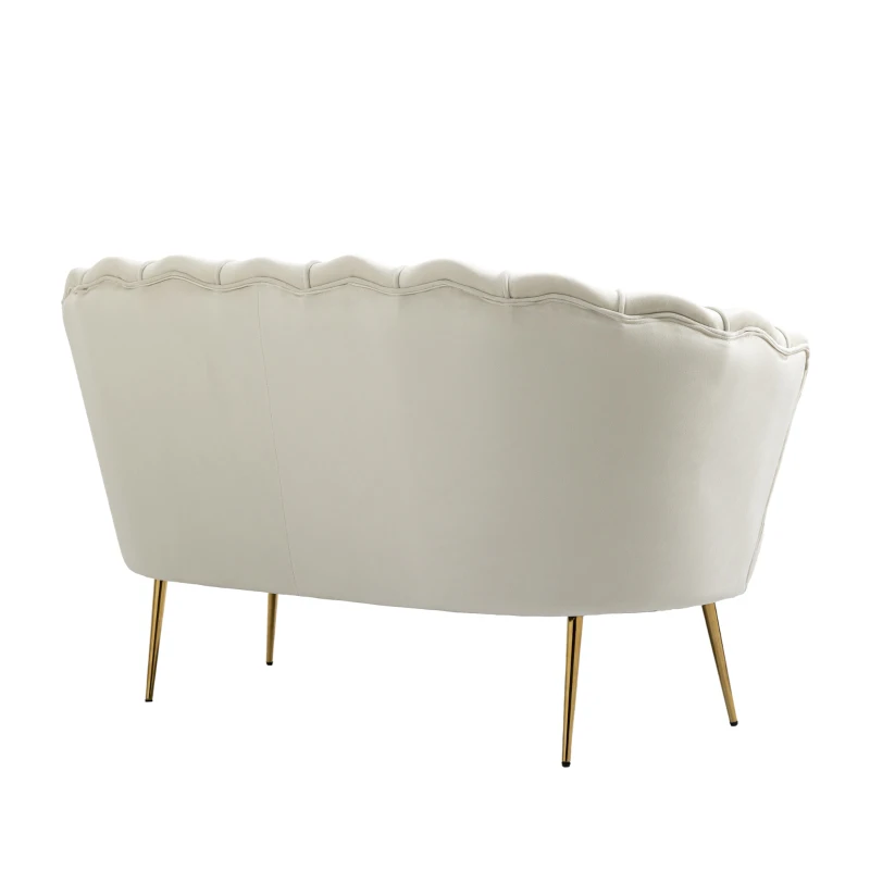 Homcom Canapea Vintage 130×77×77 cm – 2 Locuri, Catifea Crem, Stil Chic(m-16)