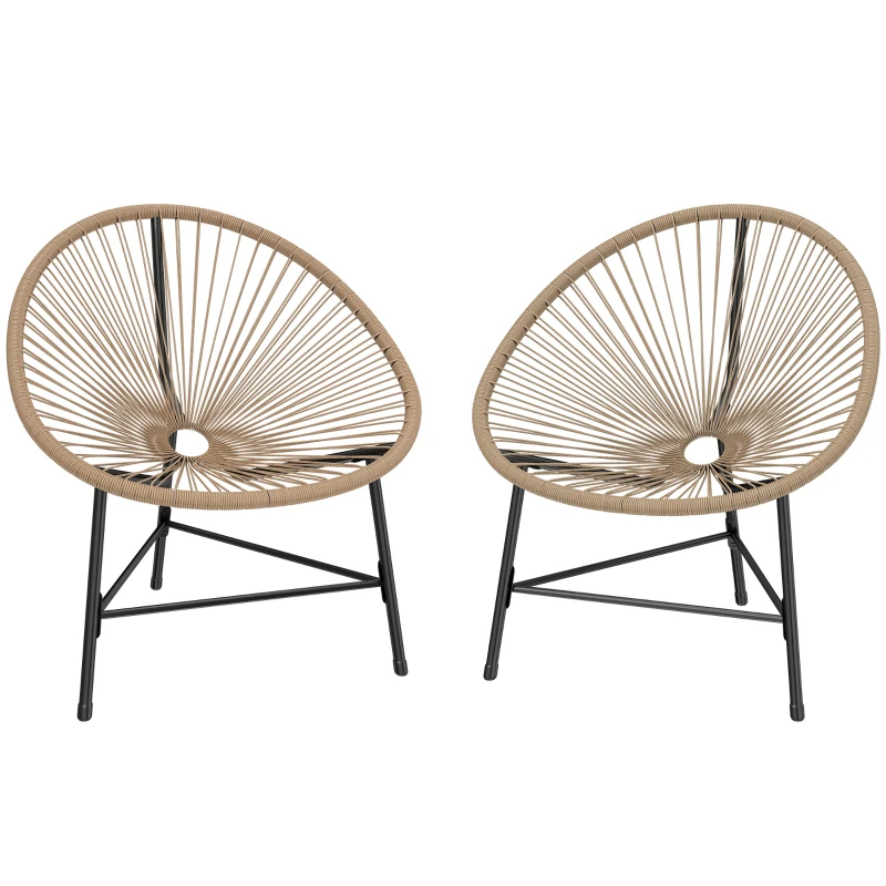 Outsunny Lot de 2 Fauteuils de Jardin Acapulco Résine Tressée, Structure Triangulaire en Acier, Charge 120 kg, 72x68x81cm, Naturel