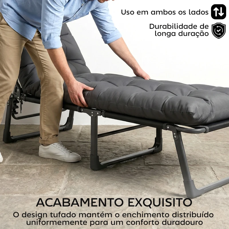 Outsunny Conjunto de 2 Almofadas para Espreguiçadeiras 180x55 cm Almofadas para Cadeiras de Jardim Espessas UPF30+ com 4 Tiras Cinza Escuro