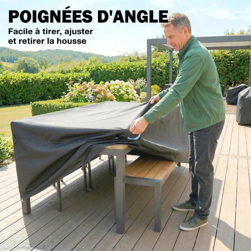 Outsunny Housse Salon de Jardin Extérieure Imperméable 420D Tissu Oxford, avec Évent et Sac de Rangement, 180x120x74cm, Noir