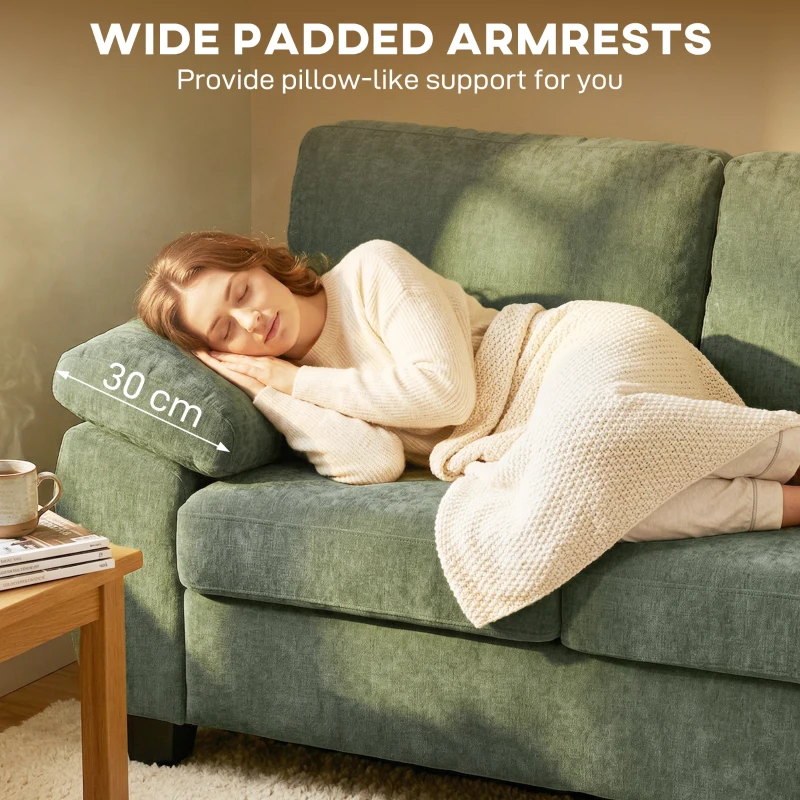 HOMCOM 2 Seater Sofa, 156cm Chenille Loveseat Sofa, Dark Green