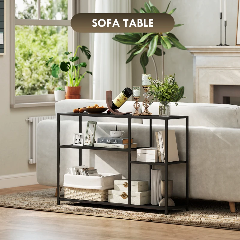 HOMCOM Console Sofa Table, 110cm 4-Tier Industrial Entryway Table with Steel Frame for Hallway, Living Room, Black