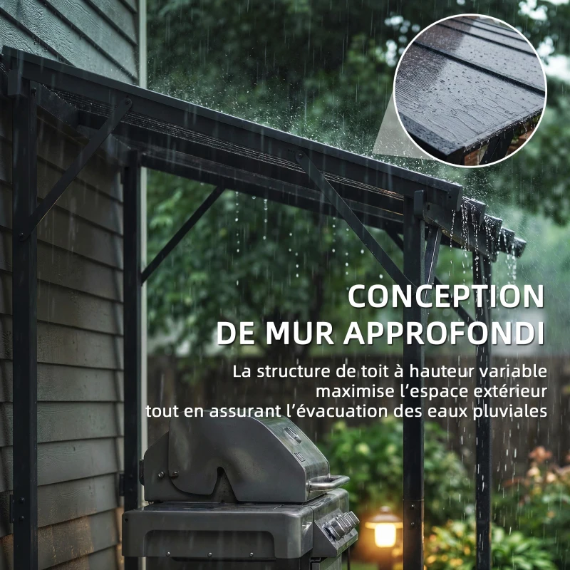 Outsunny Abri pour Barbecue, Tonnelle de Jardin 244 x 150 x 244 cm avec Toit en Polycarbonate et Cadre en Aluminium, gris foncé