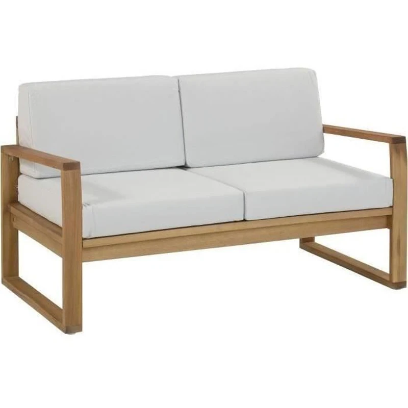 Salon de jardin en bois d'Acacia FSC - PALAWAN - 4 personnes - Coussins gris perle