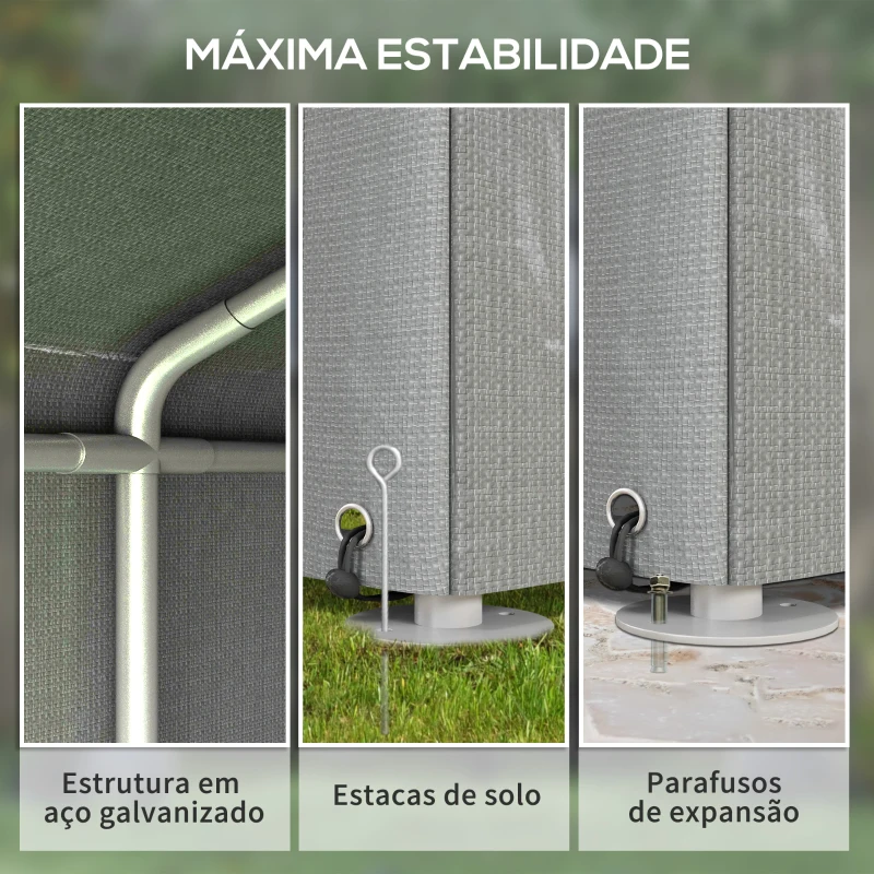 Outsunny Abrigo para Ferramentas Bicicletas e Motos 1,6x2,2x1,7 cm Garagem Portátil com 2 Habitações Cinza Claro
