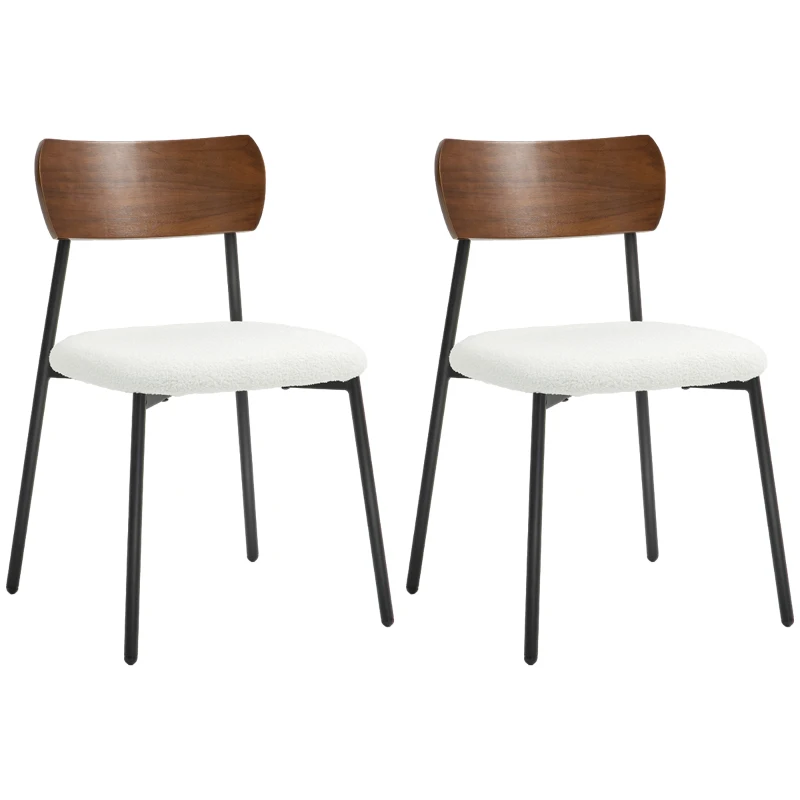 HOMCOM Lot de 2 chaises de salle à manger avec assise effet bouclette, dossier courbé effet bois, intérieur, crème