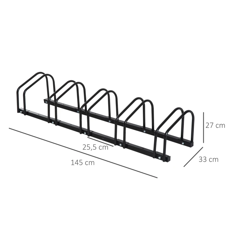HOMCOM Bike Stand Parking Rack Floor or Wall Mount Bicycle Cycle Storage Locking Stand 135L x 33W x 27H (5 Racks, Black)