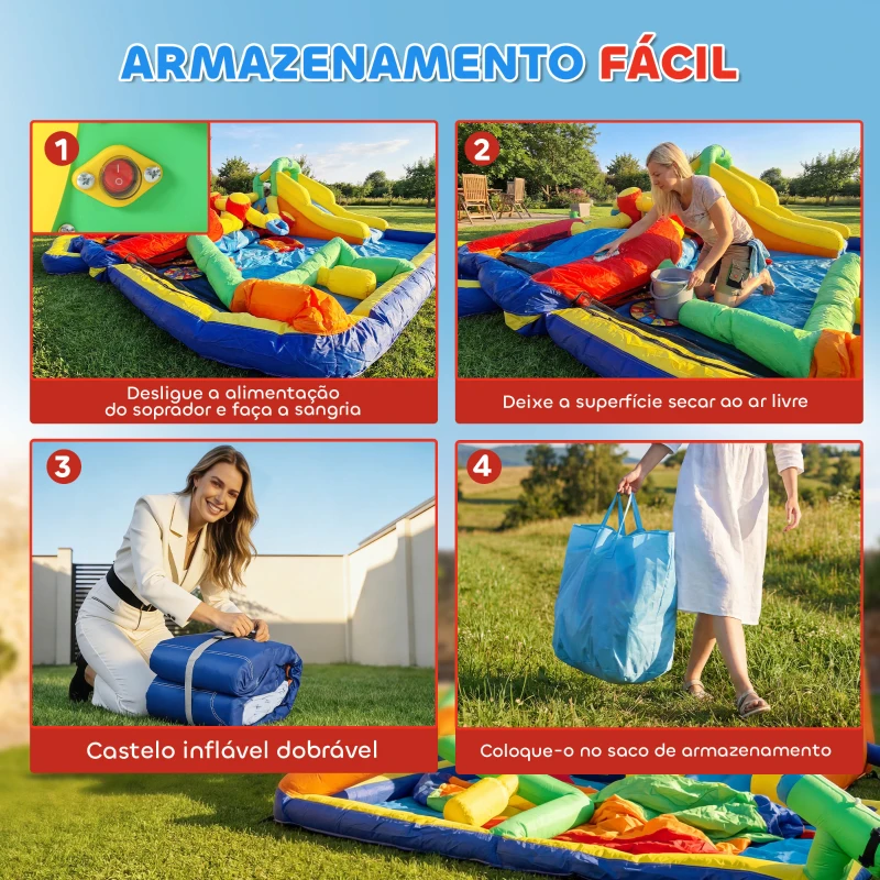 AIYAPLAY Castelo Insuflável Aquático com Ventoinha 550 W 9 em 1 com Escorrega Trampolim Escalada 2 Piscinas 330x290x185 cm Multicor