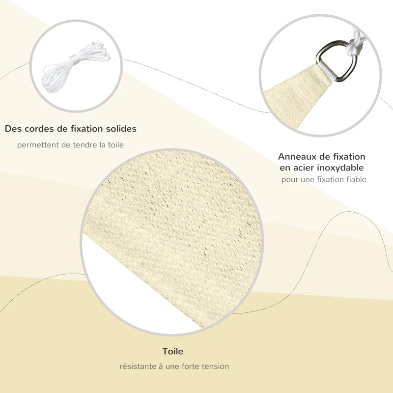 Outsunny Voile d'ombrage Triangulaire Grande Taille 4 x 4 x 4 m polyéthylène Haute densité résistant aux UV crème