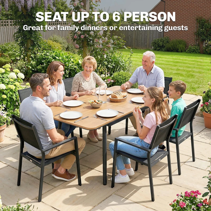 Outsunny Stół Ogrodowy 140 x 80 cm dla 6 Osób, Odporność na Warunki Atmosferyczne, Blat WPC, Regulowane Nóżki, Teak