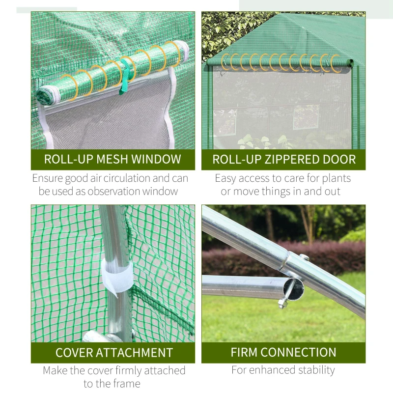 Outsunny Walk-in Polytunnel Garden Greenhouse - Outdoor Mesh Door Greenhouse with PE Cover and 6 Windows, 4.5 x 3 x 2m, Green