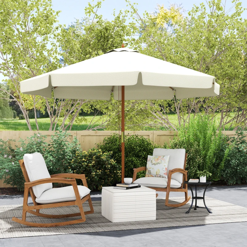Outsunny Parasol droit parasol de jardin rond grande taille de jardin Ø 3 m bois de bambou beige