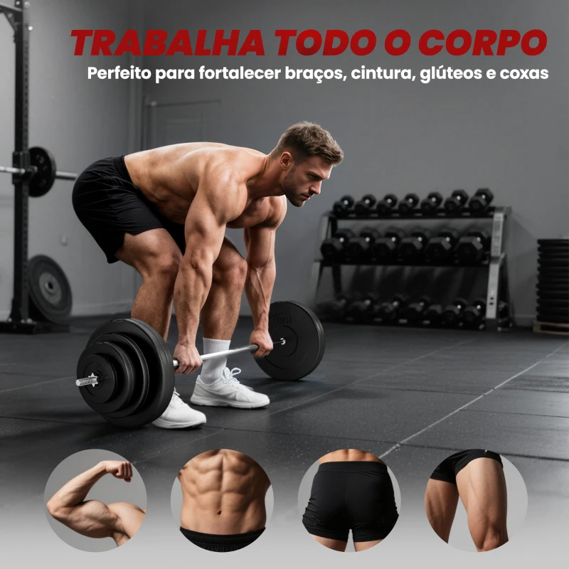 HOMCOM Barra de Pesos 70 kg Ajustáveis com 8 Discos de 1,5kg 5kg 10kg 15kg e 1 Barra para Treino de Força 170x40,5x40,5 cm Preto