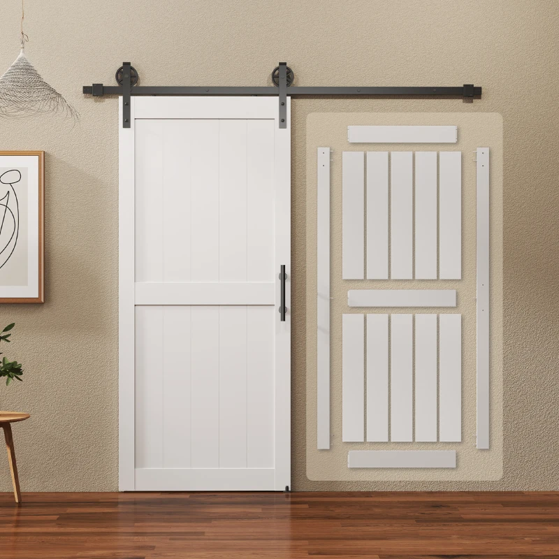 HOMCOM Ușă Glisantă de Interior 81.3x213.4cm, Șină din Oțel, Mâner Îmbunătățit, Role, Ușă de Interior în Stil Industrial, din MDF și Lemn de Pin, Impermeabilă, pentru Bucătărie, Baie, Living