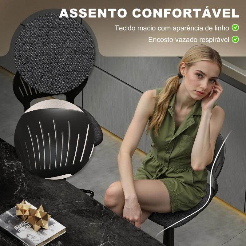 HOMCOM Conjunto de 2 Bancos Altos de Cozinha Giratórios a 360° Reguláveis em Altura de 84-105 cm 40,5x43x84-105 cm Preto