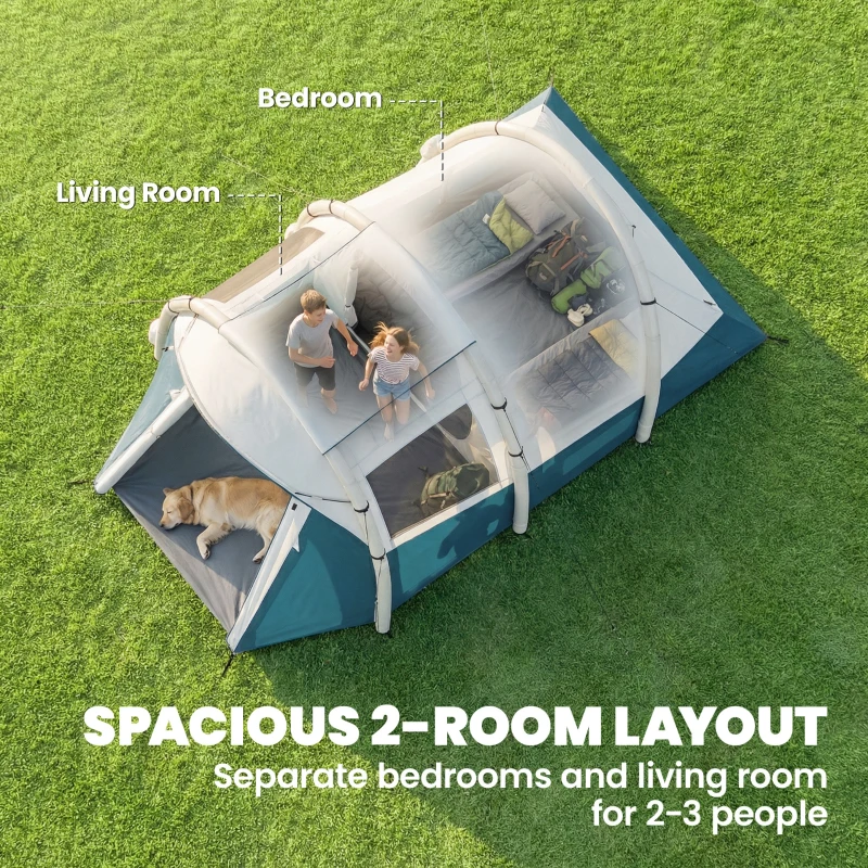 Outsunny Inflatable Camping Tent w/ Air Pump, Easy Setup 2-3 Person Blow Up Tent, Green