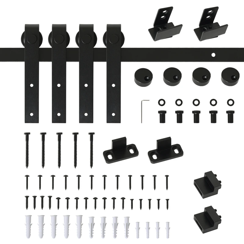 HOMCOM Ferragens Portas de Correr 200 cm Kit para Porta de Correr Dupla Largura 50 cm Aço Carbono Preto