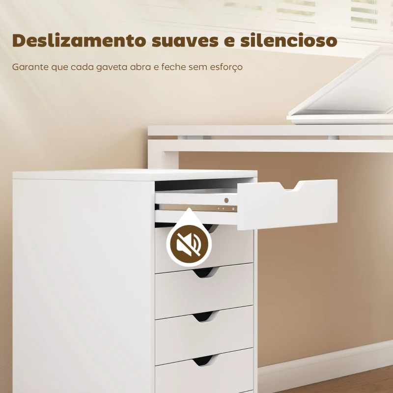 HOMCOM Bloco de Gavetas Móvel Arquivador com 6 Gavetas Suporte para Impressora com Rodas 40x35x63 cm Branco