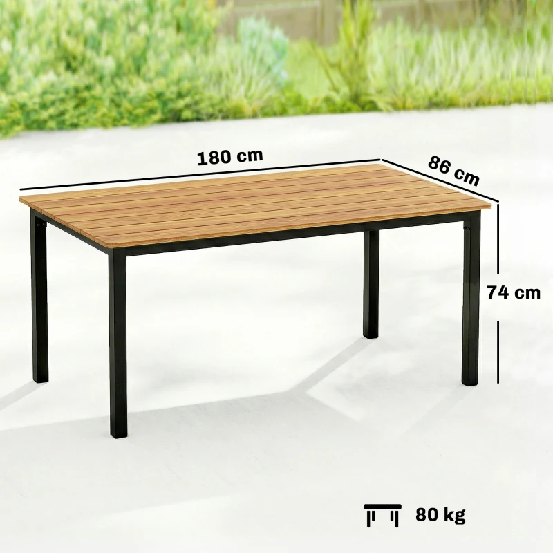 Outsunny Tavolo da Giardino Rettangolare per 6-8 Persone, Dimensioni 180 x 86 cm