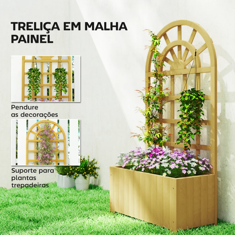Outsunny Floreira com Treliça de Madeira para Plantas Trepadeiras com Orifícios de Drenagem Floreira Elevada 60x30x120 cm Madeira