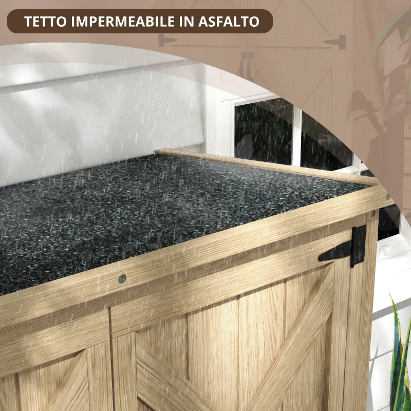 Outsunny Armadio da giardino casetta rimessa per attrezzi 90L x 54,5P x 161/168,5H cm 2 ripiani tetto bitumato impermeabile legno pino autoclave