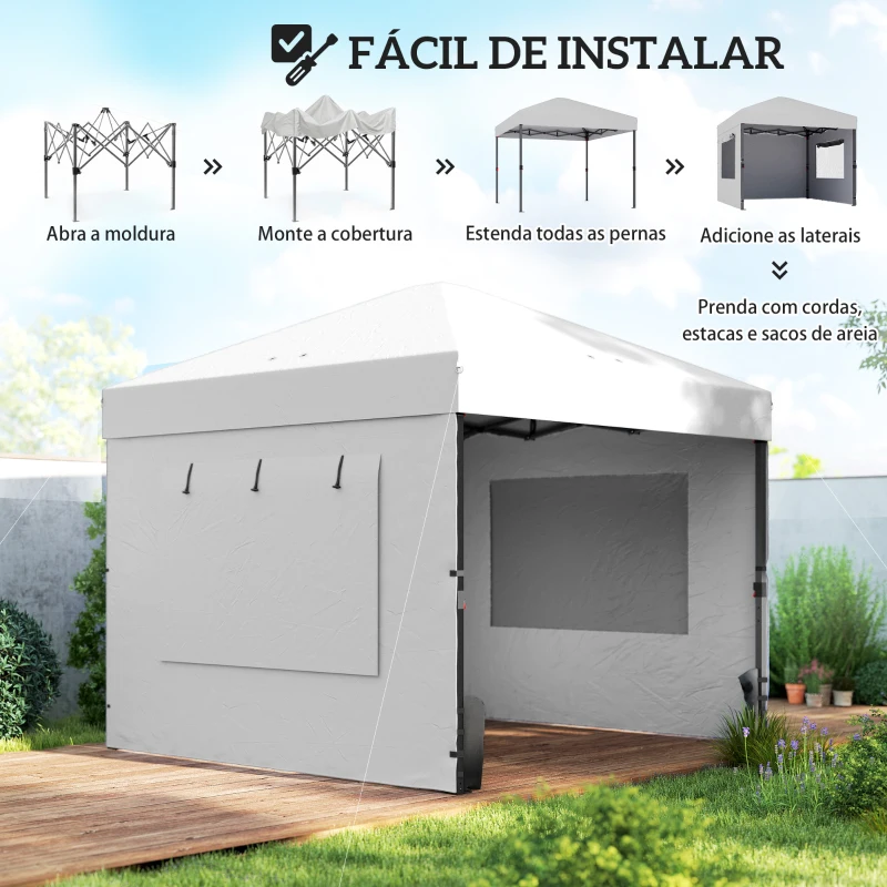 Outsunny Tenda Dobrável 3x3 m Pop-up com 3 Paredes Laterais 2 Janelas em Malha UPF50+ Altura Ajustável 3 Níveis Branco