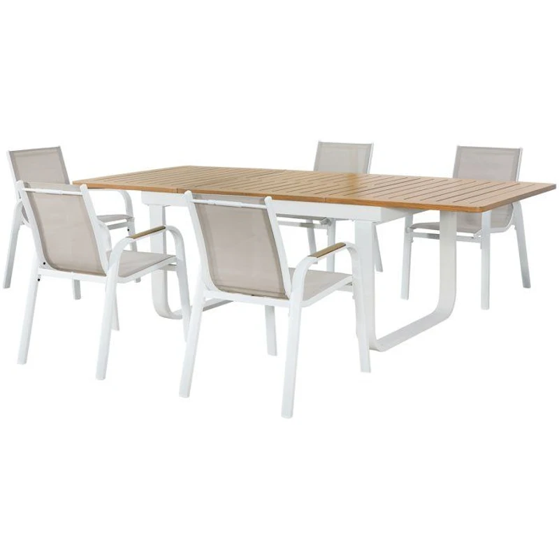 Ensemble repas de jardin - Table extensible 155/246 x 100 x 74 cm + 6 fauteuils - Aluminium - 6 personnes - VIANEA