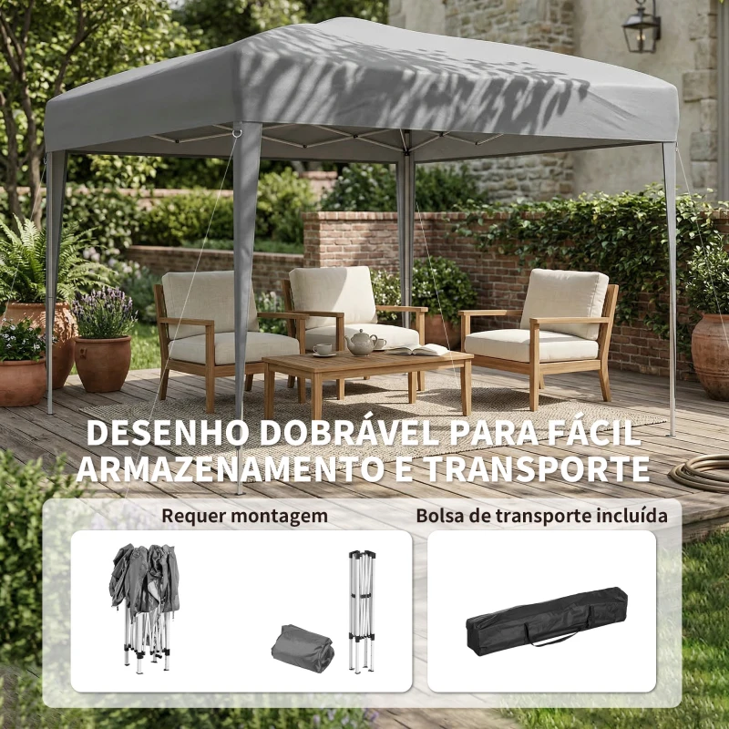 Outsunny Tenda Dobrável 3x3 m Tenda Pop-up de Jardim com Altura Ajustável e Saco de Transporte Tecido Oxford 210D Anti-UV Cinzento