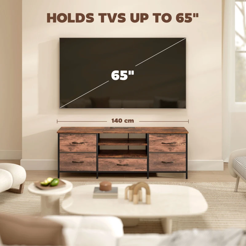 HOMCOM Multi-Storage Industrial TV Stand - Brown/Grey/Black
