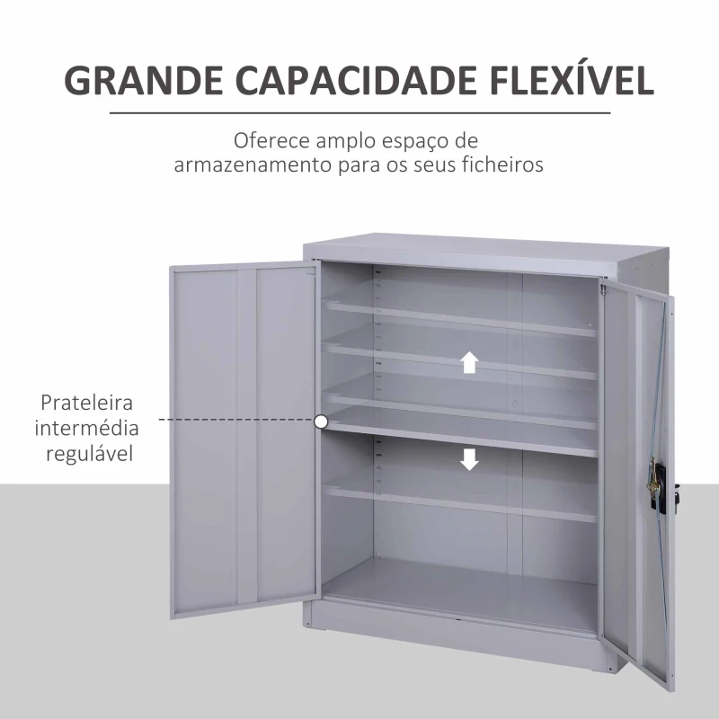 Vinsetto Armário de Escritório Metálico com 2 Portas Fechadura Prateleira Ajustável Armário Metálico 80x40x92,5 cm Cinza