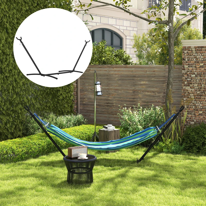 Outsunny Suporte Ajustável para Camas de Rede Universal Estrutura de Ferro Carga Até 120kg Pé para Cama de Rede 280x120x110cm Preto