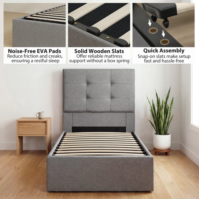 HOMCOM 3ft Single Ottoman Bed with Gas Lift Storage - Grey